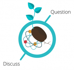 A representation of the SEEDS icon with the words 'Question' and 'Discuss' surrounding it to represent the Focus Group activity